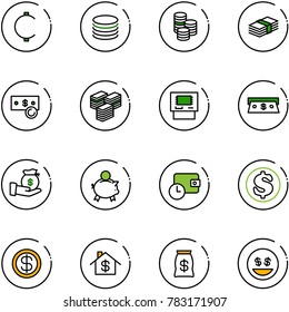 line vector icon set - cent vector, coin, dollar, cash, big, atm, investment, piggy bank, wallet time, home, money bag, smile