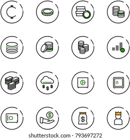 line vector icon set - cent vector, coin, big cash, money rain, safe, investment, bag, king