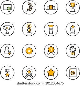 line vector icon set - certificate vector, golden branch, pedestal, win cup, gold, award, winner, star medal
