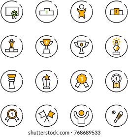 line vector icon set - certificate vector, pedestal, success, winner, win cup, gold, award, medal, flags cross, baseball bat
