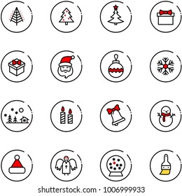 line vector icon set - christmas tree vector, gift, santa claus, ball, snowflake, landscape, candle, bell, snowman, hat, angel, snowball, brush