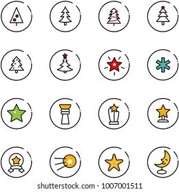 line vector icon set - christmas tree vector, star, ambulance, award, medal, first satellite, starfish, moon lamp