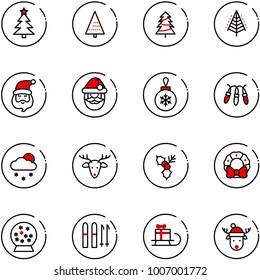 line vector icon set - christmas tree vector, santa claus, ball, garland, snowfall, deer, holly, wreath, snowball, ski, sleigh gift, hat