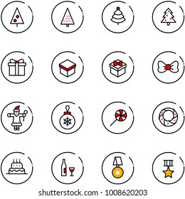 line vector icon set - christmas tree vector, gift, bow, santa claus, ball, lollipop, wreath, cake, wine, star medal