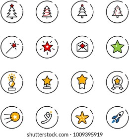 line vector icon set - christmas tree vector, Magic wand, star, letter, award, medal, first satellite, flying man, starfish, rocket