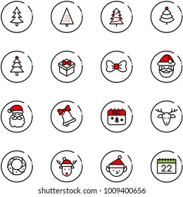 line vector icon set - christmas tree vector, gift, bow, santa claus, bell, calendar, deer, wreath, hat, elf