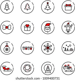 line vector icon set - christmas tree vector, gift, bow, santa claus, ball, garland, snowflake, landscape, sleigh, wreath, snowball