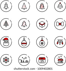 line vector icon set - christmas tree vector, gift, bow, santa claus, ball, garland, snowflake, landscape, 25 dec calendar, house