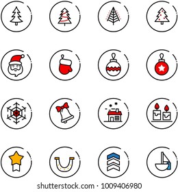 line vector icon set - christmas tree vector, santa claus, glove, ball, snowflake, bell, house, candle, star medal, luck, chevron, sailboat toy