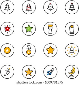 line vector icon set - christmas tree vector, star, award, medal, man, flying, starfish, rocket, moon lamp