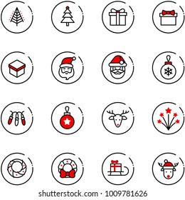 line vector icon set - christmas tree vector, gift, santa claus, ball, garland, deer, firework, wreath, sleigh, hat