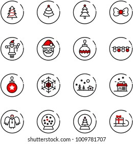 line vector icon set - christmas tree vector, bow, santa claus, ball, garland, snowflake, landscape, house, angel, snowball, sleigh gift