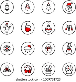 line vector icon set - christmas tree vector, santa claus, glove, ball, garland, snowflake, snowfall, snowman, holly, wreath, snowball house