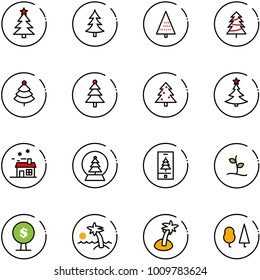 line vector icon set - christmas tree vector, house, snowball, mobile, sproute, money, palm, forest