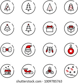 line vector icon set - christmas tree vector, gift, bow, santa claus, garland, ball, house, sleigh, holly, sale