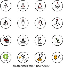 line vector icon set - christmas tree vector, house, snowball, mobile, sproute, money, palm, forest