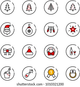 line vector icon set - christmas tree vector, santa claus, ball, garland, star, bow, hat, wreath, wine, champagne, gold medal, finger ring