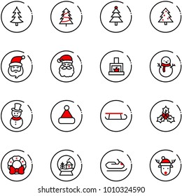 line vector icon set - christmas tree vector, santa claus, fireplace, snowman, hat, sleigh, holly, wreath, snowball house, snowmobile, deer