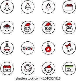line vector icon set - christmas tree vector, gift, santa claus, ball, garland, bell, calendar, wreath, elf