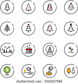 line vector icon set - christmas tree vector, landscape, house, snowball, sproute, money, palm, forest