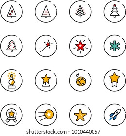 line vector icon set - christmas tree vector, Magic wand, star, ambulance, award, moon flag, medal, first satellite, starfish, rocket