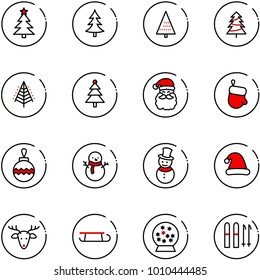 line vector icon set - christmas tree vector, santa claus, glove, ball, snowman, hat, deer, sleigh, snowball, ski