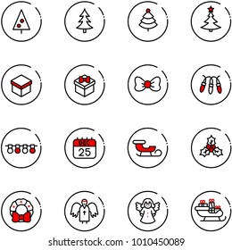 line vector icon set - christmas tree vector, gift, bow, garland, 25 dec calendar, sleigh, holly, wreath, angel, santa