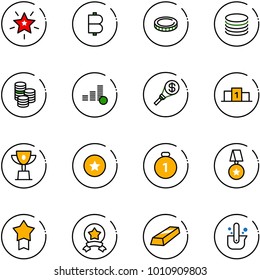 line vector icon set - christmas star vector, bitcoin, coin, money torch, pedestal, win cup, medal, gold, casting of steel
