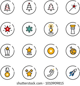 line vector icon set - christmas tree vector, Magic wand, star, ambulance, award, medal, moon flag, stars, flying man, rocket