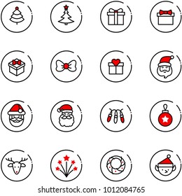 line vector icon set - christmas tree vector, gift, bow, santa claus, garland, ball, deer, firework, wreath, elf