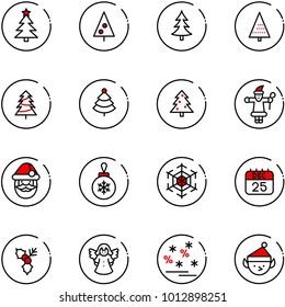 line vector icon set - christmas tree vector, santa claus, ball, snowflake, 25 dec calendar, holly, angel, sale, elf