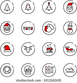 line vector icon set - christmas tree vector, santa claus, garland, gloves, snowman, hat, deer, house, sleigh, wreath, snowball, ski, snowmobile