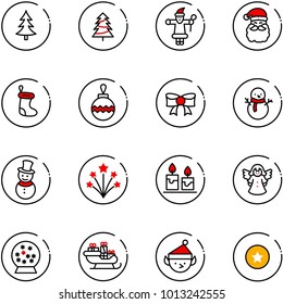 line vector icon set - christmas tree vector, santa claus, sock, ball, bow, snowman, firework, candle, angel, snowball, sleigh, elf, star medal