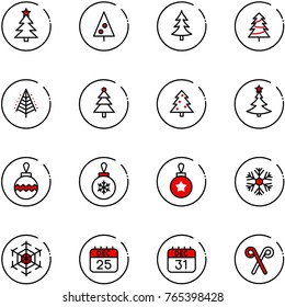 line vector icon set - christmas tree vector, ball, snowflake, 25 dec calendar, 31, santa stick