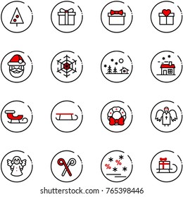 line vector icon set - christmas tree vector, gift, santa claus, snowflake, landscape, house, sleigh, wreath, angel, stick, sale