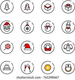 line vector icon set - christmas tree vector, gift, santa claus, ball, snowman, lollipop, hat, wreath, angel, cake, wine glasses, star medal, finger ring
