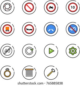 line vector icon set - christmas wreath vector, prohibition road sign, no moto, speed limit 10, dangerous cargo, cart horse, detour, end minimal, reload, play, gear, diamond ring, jalousie