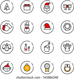 line vector icon set - christmas tree vector, gift, santa claus, bow, gloves, snowman, hat, wreath, angel, wine, champagne, elf, gold medal, finger ring