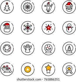 line vector icon set - christmas tree vector, firework, santa claus, snowflake, star, snowman, wreath, angel, snowball, sleigh, medal