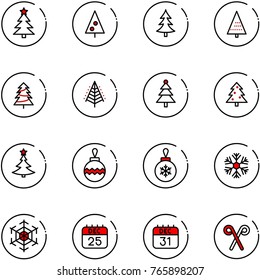 line vector icon set - christmas tree vector, ball, snowflake, 25 dec calendar, 31, santa stick