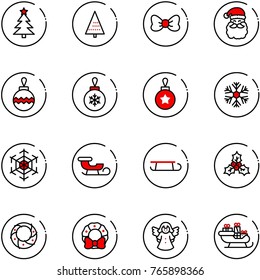 line vector icon set - christmas tree vector, bow, santa claus, ball, snowflake, sleigh, holly, wreath, angel