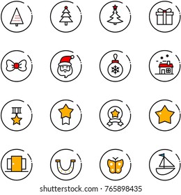line vector icon set - christmas tree vector, gift, bow, santa claus, ball, house, star medal, doors, luck, butterfly, sailboat toy
