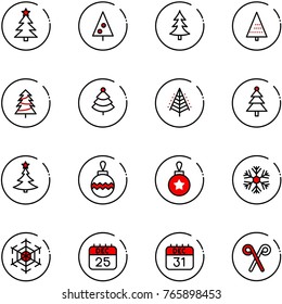 line vector icon set - christmas tree vector, ball, snowflake, 25 dec calendar, 31, santa stick