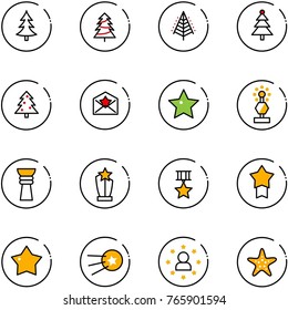 line vector icon set - christmas tree vector, star letter, award, medal, first satellite, man, starfish