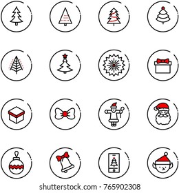 line vector icon set - christmas tree vector, firework, gift, bow, santa claus, ball, bell, mobile, elf