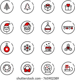line vector icon set - christmas tree vector, gift, santa claus, ball, garland, snowflake, house, holly, wreath, snowball, sleigh