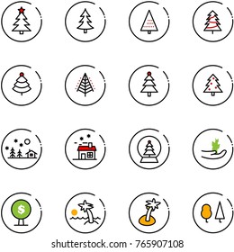line vector icon set - christmas tree vector, landscape, house, snowball, hand sproute, money, palm, forest