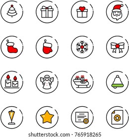 line vector icon set - christmas tree vector, gift, santa claus, sock, glove, snowflake, bow, candle, angel, sleigh, bell, pennant, star medal, certificate