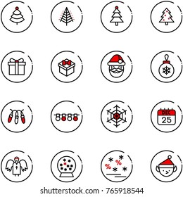 line vector icon set - christmas tree vector, gift, santa claus, ball, garland, snowflake, 25 dec calendar, angel, snowball, sale, elf
