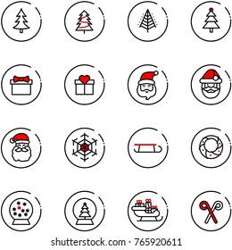 line vector icon set - christmas tree vector, gift, santa claus, snowflake, sleigh, wreath, snowball, stick